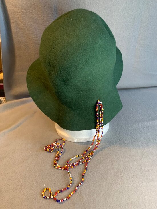 Ladies Green Crusher Wool Hat with Frog and Bead Accents by Effanem Vintage main image 4
